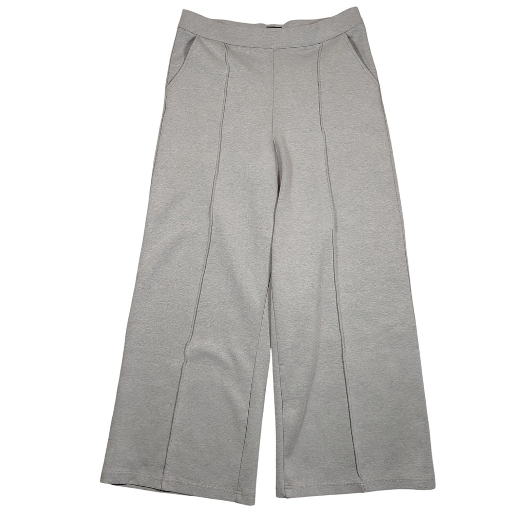Lee Wide Leg Pants Womens 14 Gray Pintuck Seam Stretch Jersey Cotton Blend